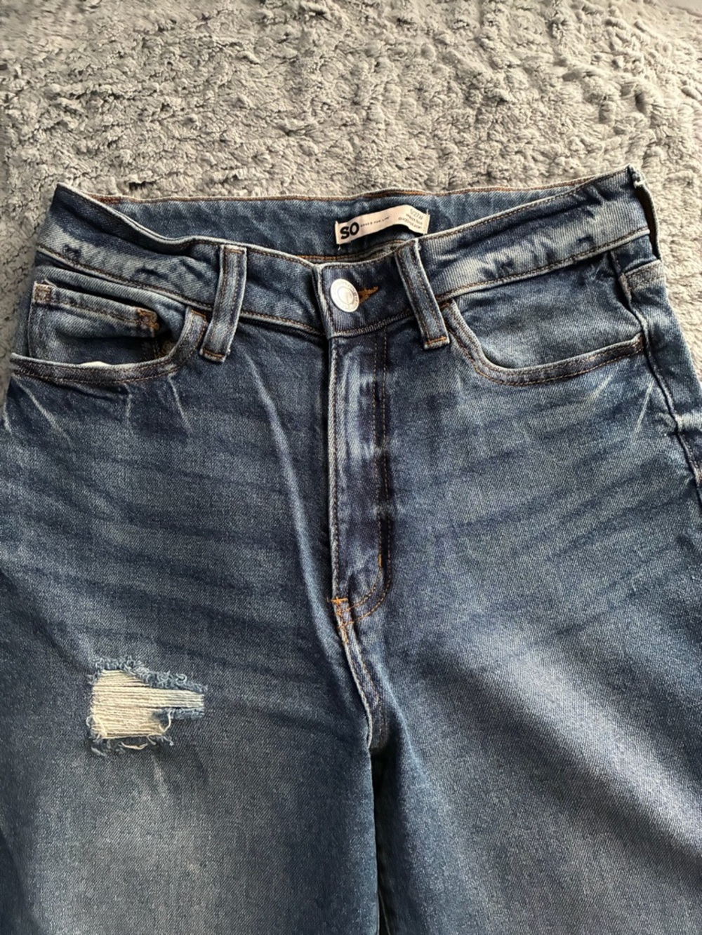 SO Women's Medium Blue Distressed High-Rise Jeans